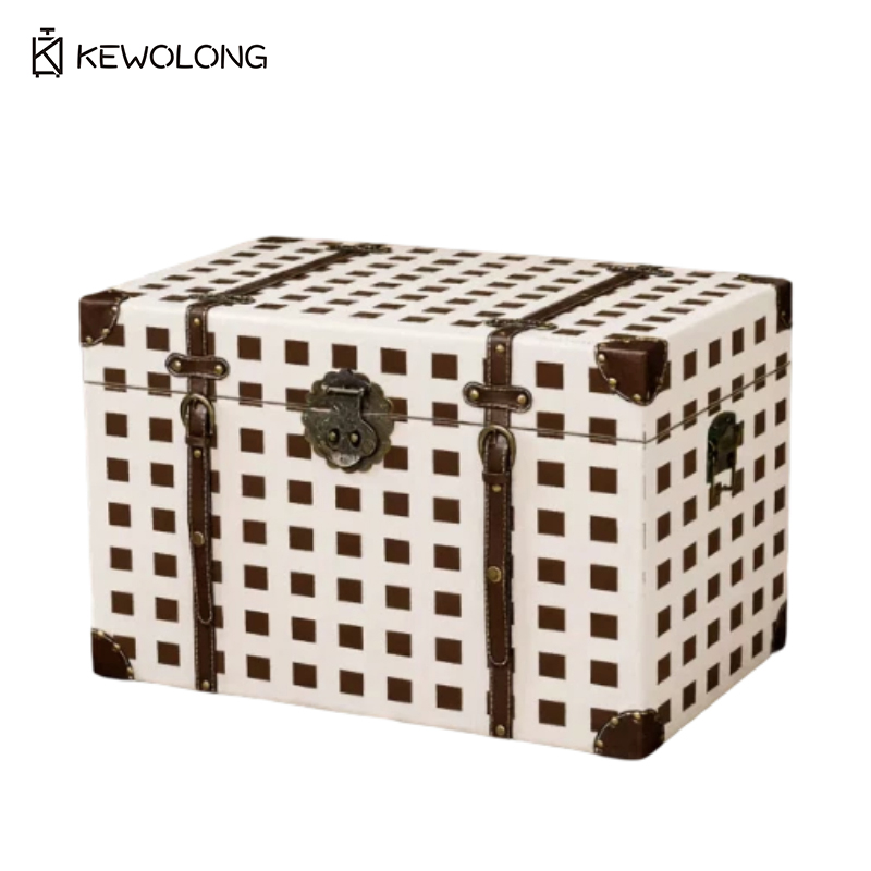 Retro Vintage Trunk Suitcase - Vintage houten opbergdoos met ruitpatroon, retro