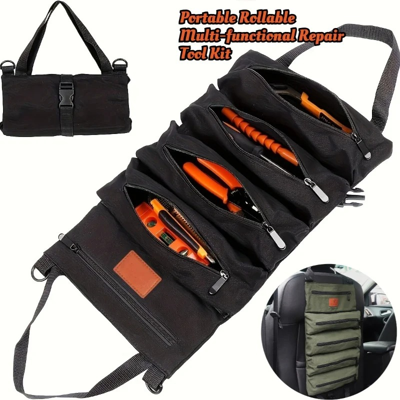 Foldable Rolling Luggage Bag - 1pc Multifunctionele canvasrol Gereedschapstas Auto Gereedschapsorganizer