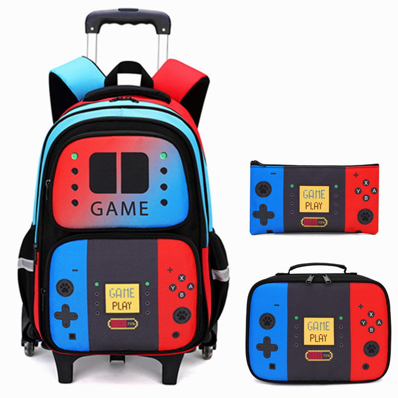 Foldable Rolling Luggage Bag - 3-delige kinderrolrugzak voor jongens, gamer rugzak